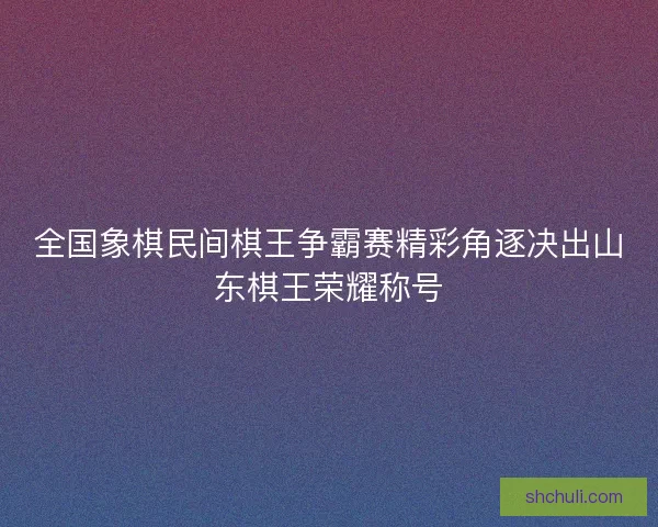 全国象棋民间棋王争霸赛精彩角逐决出山东棋王荣耀称号